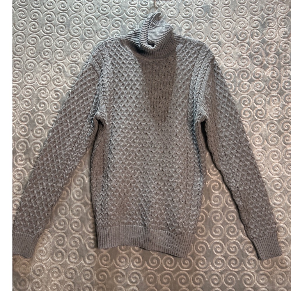 COOFANDY Men's Gray Textured Knit Turtleneck Sweater Size S